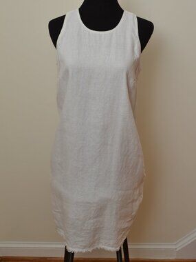 Tommy Bahama Linen Dress Lined Women's Small White w/Fringe Hem Sleeveless